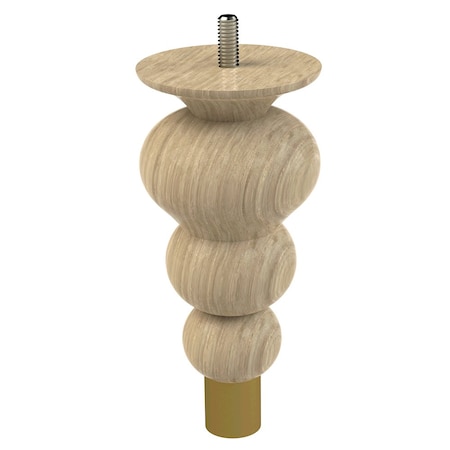 Designs Of Distinction 6" Tipt Toe Bun Foot with bolt and 1" Satin Brass Ferrule - White Oak 01242006WKSB6